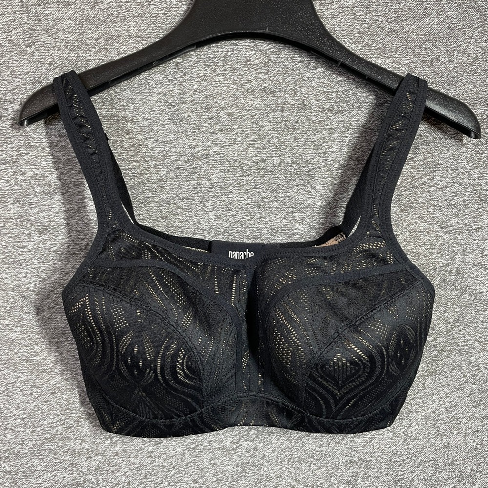 Panache Sport Underwire Sports Bra 34E Black Lace Mesh High Impact 5021C